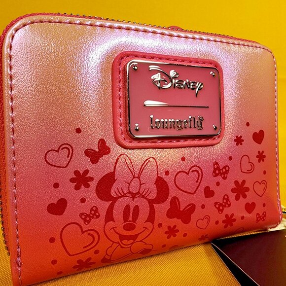 Loungefly Disney Minnie Mouse Pink Iridecent Ears Bow Confetti Zip Wallet NEW - Picture 6 of 13
